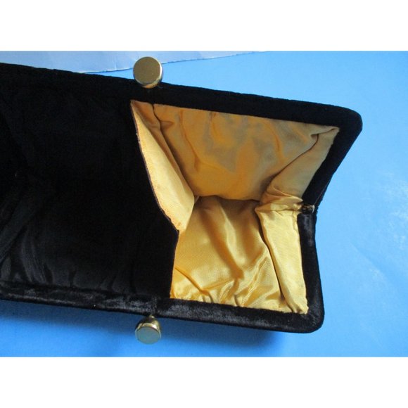 *Vintage Black Velvet Bead and Rhinestone Cloth Divided Clutch Evening Bag - Picture 7 of 9